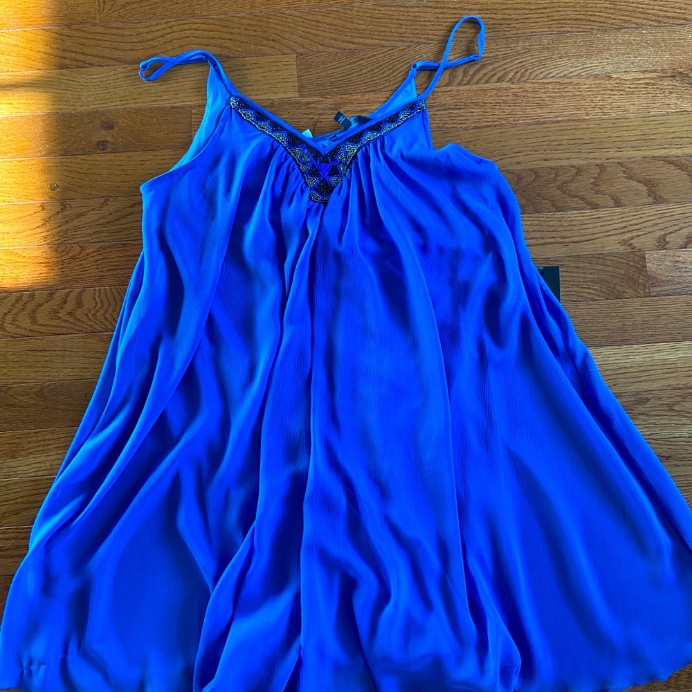 Express blue dress mini flowly with beaded neck